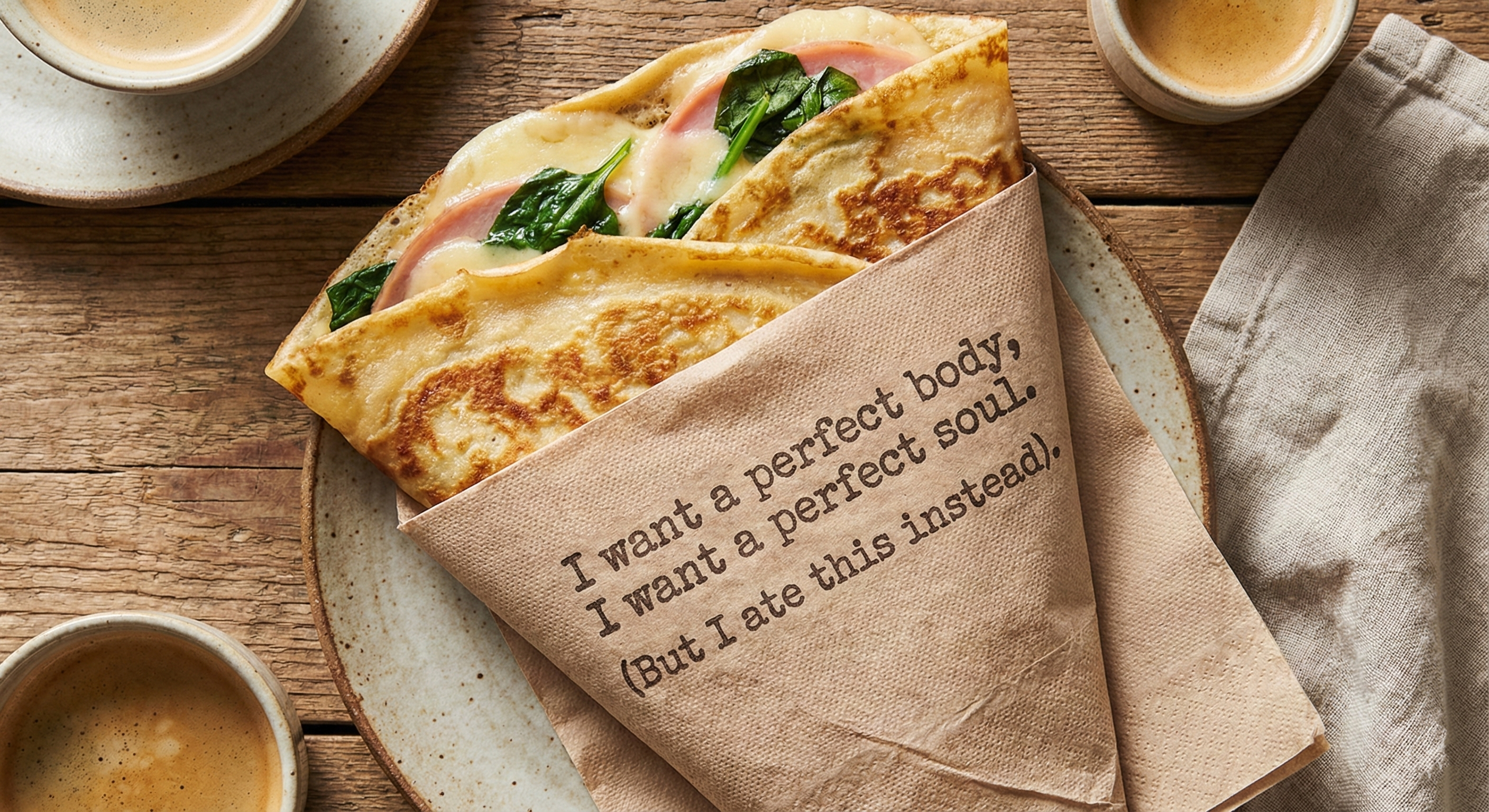A delicious crepe wrapped in a napkin with Radiohead lyrics
